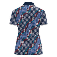 Polynesian Monstera Tiare Floral Women Polo Shirt Royal Blue Tropical Plaid LT01 - Polynesian Pride