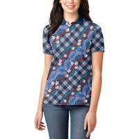 Polynesian Monstera Tiare Floral Women Polo Shirt Royal Blue Tropical Plaid LT01 - Polynesian Pride