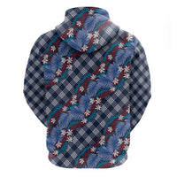 Polynesian Monstera Tiare Floral Zip Hoodie Royal Blue Tropical Plaid LT01 - Polynesian Pride