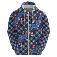 Polynesian Monstera Tiare Floral Zip Hoodie Royal Blue Tropical Plaid LT01 - Polynesian Pride