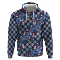 Polynesian Monstera Tiare Floral Zip Hoodie Royal Blue Tropical Plaid LT01 Pullover Hoodie Blue - Polynesian Pride