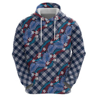 Polynesian Monstera Tiare Floral Zip Hoodie Royal Blue Tropical Plaid LT01 - Polynesian Pride