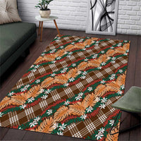 Polynesian Monstera Tiare Floral Area Rug Chocolate Brown Tropical Plaid - Polynesian Pride