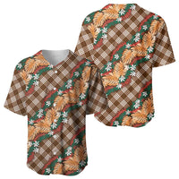 Polynesian Monstera Tiare Floral Baseball Jersey Chocolate Brown Tropical Plaid LT01 - Polynesian Pride