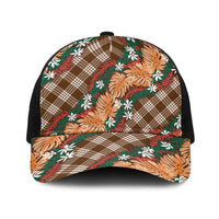 Polynesian Monstera Tiare Floral Baseball Net Cap Chocolate Brown Tropical Plaid LT01 One Size Black Brown - Polynesian Pride