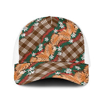 Polynesian Monstera Tiare Floral Baseball Net Cap Chocolate Brown Tropical Plaid LT01 One Size White Brown - Polynesian Pride