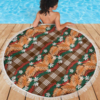 Polynesian Monstera Tiare Floral Beach Blanket Chocolate Brown Tropical Plaid - Polynesian Pride