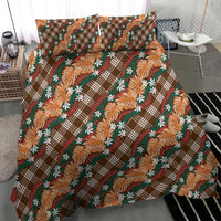 Polynesian Monstera Tiare Floral Bedding Set Chocolate Brown Tropical Plaid - Polynesian Pride