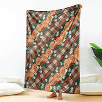 Polynesian Monstera Tiare Floral Blanket Chocolate Brown Tropical Plaid - Polynesian Pride