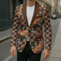 Polynesian Monstera Tiare Floral Blazer Chocolate Brown Tropical Plaid - Polynesian Pride