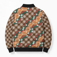 Polynesian Monstera Tiare Floral Bomber Puffer Jacket Chocolate Brown Tropical Plaid LT01 - Polynesian Pride