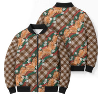 Polynesian Monstera Tiare Floral Bomber Puffer Jacket Chocolate Brown Tropical Plaid LT01 - Polynesian Pride