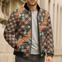 Polynesian Monstera Tiare Floral Bomber Puffer Jacket Chocolate Brown Tropical Plaid LT01 - Polynesian Pride