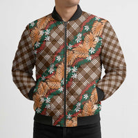 Polynesian Monstera Tiare Floral Bomber Puffer Jacket Chocolate Brown Tropical Plaid LT01 - Polynesian Pride