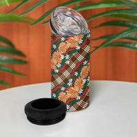 Polynesian Monstera Tiare Floral 4 in 1 Can Cooler Tumbler Chocolate Brown Tropical Plaid LT01 - Polynesian Pride