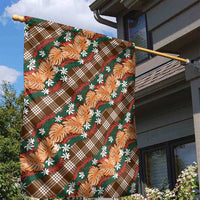 Polynesian Monstera Tiare Floral Garden Flag Chocolate Brown Tropical Plaid - Polynesian Pride