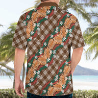 Polynesian Monstera Tiare Floral Hawaiian Shirt Chocolate Brown Tropical Plaid - Polynesian Pride