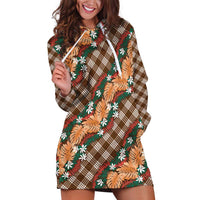 Polynesian Monstera Tiare Floral Hoodie Dress Chocolate Brown Tropical Plaid LT01 Brown - Polynesian Pride