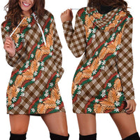 Polynesian Monstera Tiare Floral Hoodie Dress Chocolate Brown Tropical Plaid LT01 - Polynesian Pride