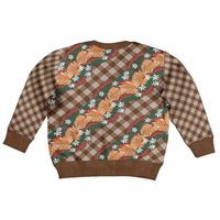 Polynesian Monstera Tiare Floral Kid Ugly Christmas Sweater Chocolate Brown Tropical Plaid LT01 - Polynesian Pride