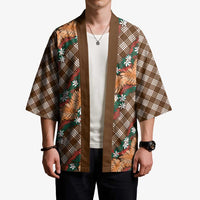 Polynesian Monstera Tiare Floral Kimono Chocolate Brown Tropical Plaid LT01 - Polynesian Pride