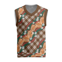 Polynesian Monstera Tiare Floral Christmas Knitted V-Neck Vest Chocolate Brown Tropical Plaid LT01 Brown - Polynesian Pride