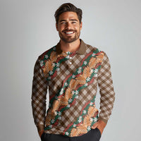 Polynesian Monstera Tiare Floral Long Sleeve Polo Shirt Chocolate Brown Tropical Plaid LT01 - Polynesian Pride