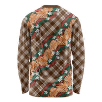 Polynesian Monstera Tiare Floral Long Sleeve Shirt Chocolate Brown Tropical Plaid LT01 - Polynesian Pride