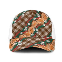 Polynesian Monstera Tiare Floral Mesh Trucker Cap Chocolate Brown Tropical Plaid LT01 One Size White Brown - Polynesian Pride