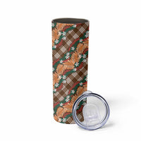 Polynesian Monstera Tiare Floral Skinny Tumbler Chocolate Brown Tropical Plaid LT01 - Polynesian Pride