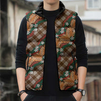Polynesian Monstera Tiare Floral Sleeveless Puffer Jacket Chocolate Brown Tropical Plaid LT01 - Polynesian Pride