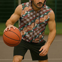 Polynesian Monstera Tiare Floral Sleeveless Zip Hoodie Chocolate Brown Tropical Plaid LT01 - Polynesian Pride
