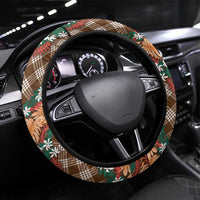 Polynesian Monstera Tiare Floral Steering Wheel Cover Chocolate Brown Tropical Plaid LT01 Universal Fit Brown - Polynesian Pride