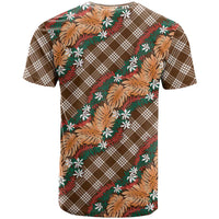 Polynesian Monstera Tiare Floral T Shirt Chocolate Brown Tropical Plaid LT01 - Polynesian Pride