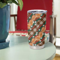 Polynesian Monstera Tiare Floral Tumbler Cup Chocolate Brown Tropical Plaid LT01 - Polynesian Pride