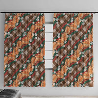 Polynesian Monstera Tiare Floral Window Curtain Chocolate Brown Tropical Plaid - Polynesian Pride