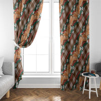 Polynesian Monstera Tiare Floral Window Curtain Chocolate Brown Tropical Plaid - Polynesian Pride