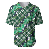 Polynesian Monstera Tiare Floral Baseball Jersey Forest Green Tropical Plaid LT01 Green - Polynesian Pride
