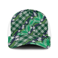 Polynesian Monstera Tiare Floral Baseball Net Cap Forest Green Tropical Plaid - Polynesian Pride