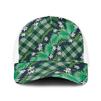Polynesian Monstera Tiare Floral Baseball Net Cap Forest Green Tropical Plaid LT01 One Size White Green - Polynesian Pride