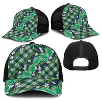 Polynesian Monstera Tiare Floral Baseball Net Cap Forest Green Tropical Plaid LT01 - Polynesian Pride