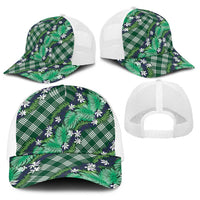 Polynesian Monstera Tiare Floral Baseball Net Cap Forest Green Tropical Plaid LT01 - Polynesian Pride