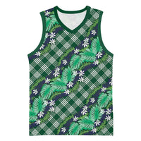 Polynesian Monstera Tiare Floral Basketball Jersey Forest Green Tropical Plaid LT01 Unisex Green - Polynesian Pride