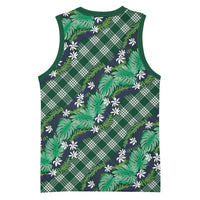 Polynesian Monstera Tiare Floral Basketball Jersey Forest Green Tropical Plaid LT01 - Polynesian Pride