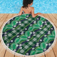 Polynesian Monstera Tiare Floral Beach Blanket Forest Green Tropical Plaid - Polynesian Pride