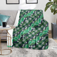 Polynesian Monstera Tiare Floral Blanket Forest Green Tropical Plaid - Polynesian Pride
