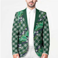 Polynesian Monstera Tiare Floral Blazer Forest Green Tropical Plaid - Polynesian Pride