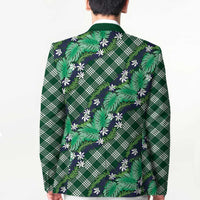 Polynesian Monstera Tiare Floral Blazer Forest Green Tropical Plaid - Polynesian Pride