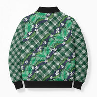Polynesian Monstera Tiare Floral Bomber Puffer Jacket Forest Green Tropical Plaid LT01 - Polynesian Pride