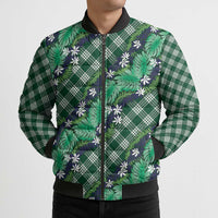 Polynesian Monstera Tiare Floral Bomber Puffer Jacket Forest Green Tropical Plaid LT01 - Polynesian Pride